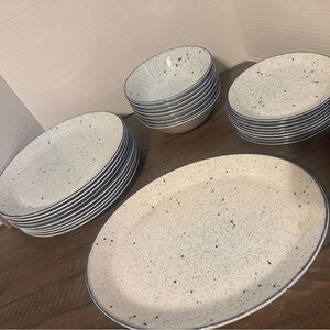 Vintage Blue and White Patio English Ironstone Dinnerware Set with Platter